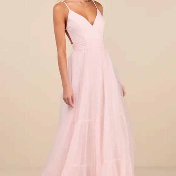 Lulus Liana Light Pink Swiss Dot Tulle Maxi Dress - Size M - Picture 2 of 3